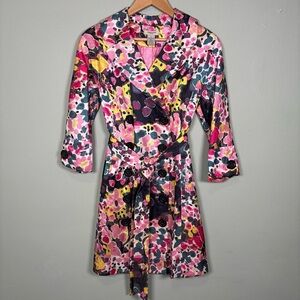 Vertigo Paris 3/4 Sleeve Belted Trench Jacket Coat-Bubbles Pink-Women Medium